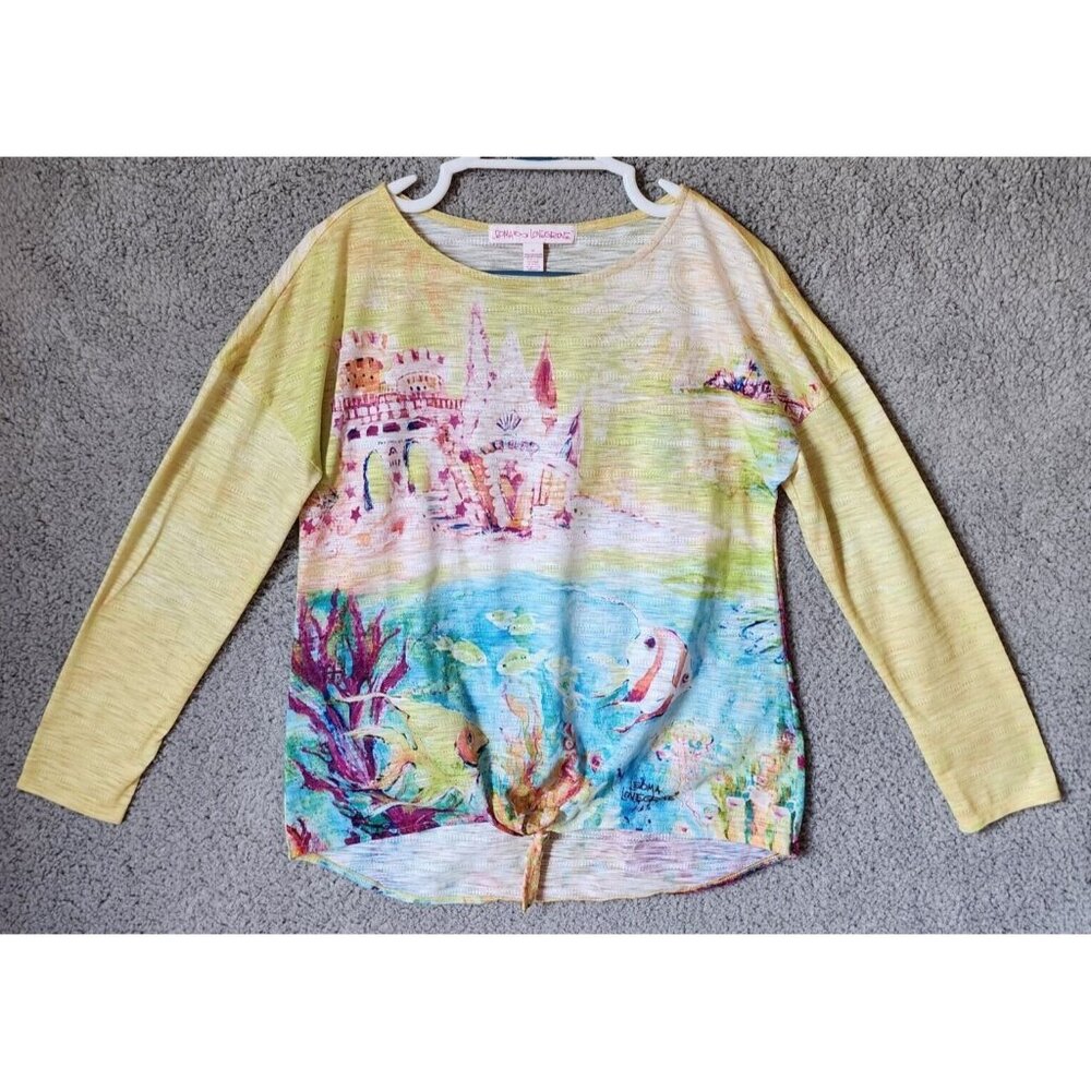 Leoma Lovegrove Women's Long Sleeve Knit Tie Front Top‎ Tropical Sandcastle Sz M